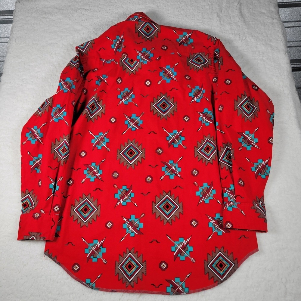 Vintage Wrangler Brushpopper Western Shirt Mens 16-34 Red Aztec Print Longsleeve - Picture 11 of 13